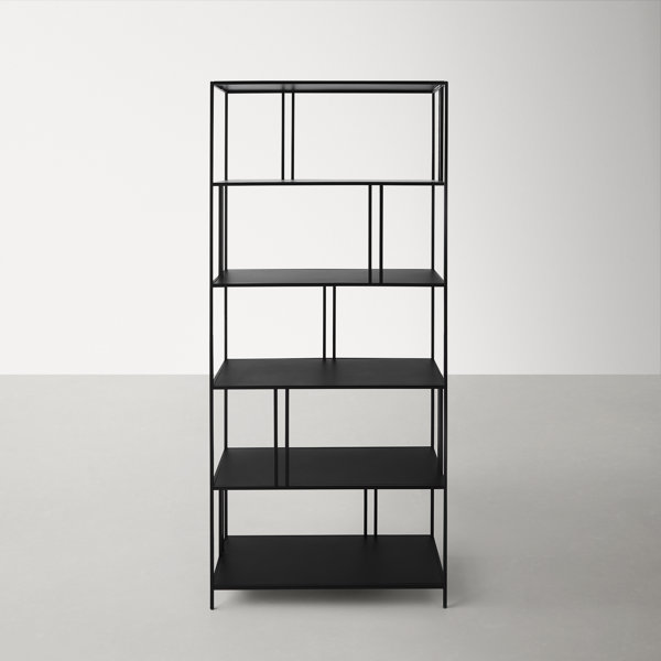 Narrow black store metal bookcase